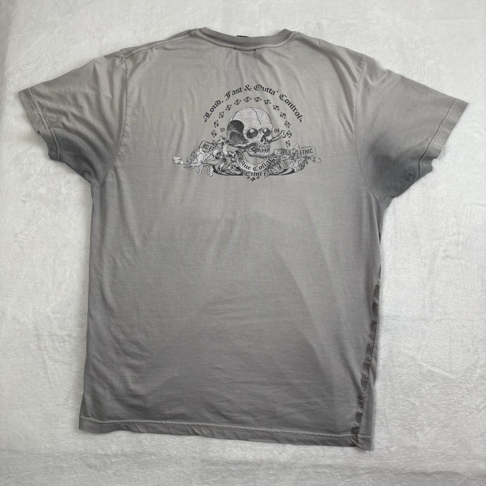 VTG BC Ethic Blue Collar Grey Short Sleeve Dyed Shirt Skull Bones Men's‎ XXL